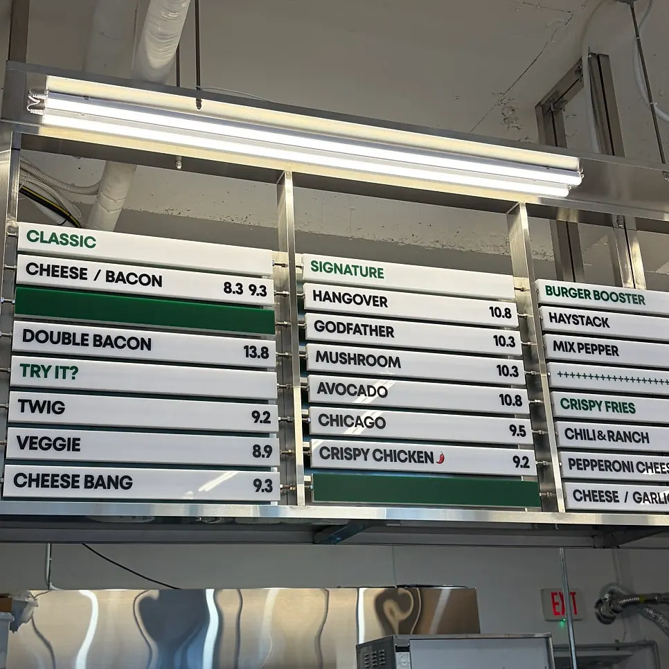 Burger menu board at Burgiz Daeheung