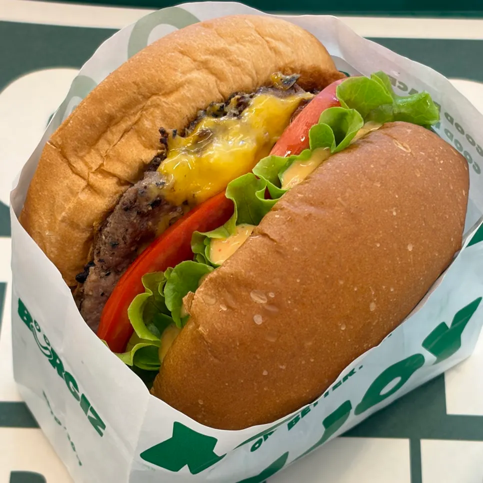 Cross-section of the Cheese burger showing the buttery bun