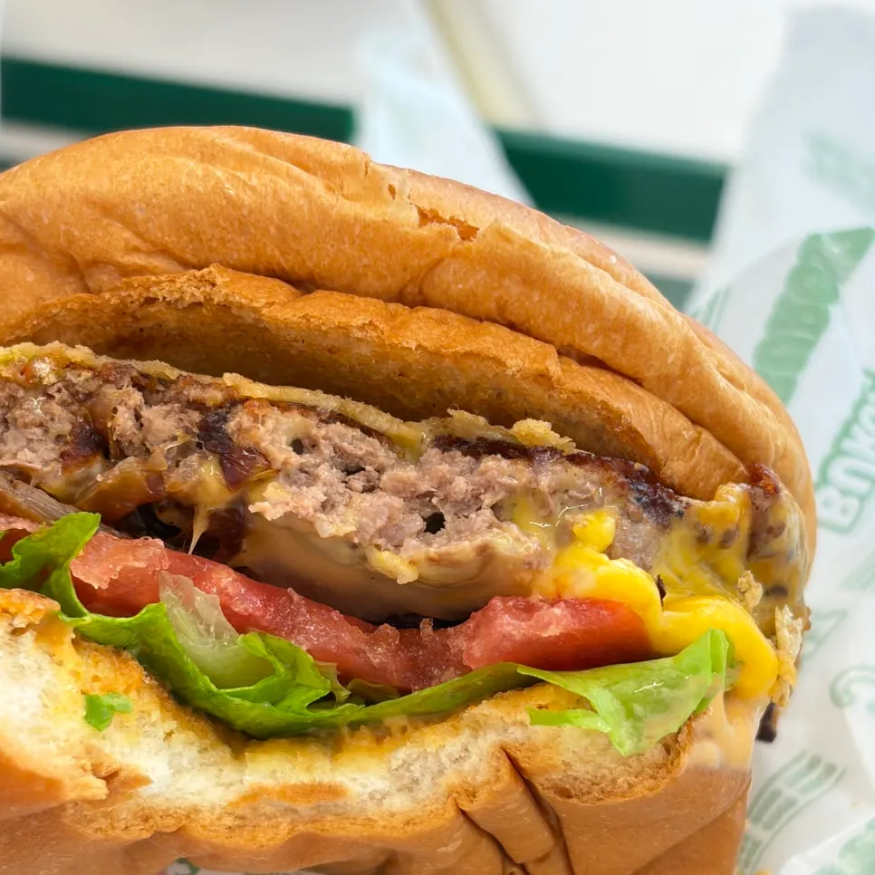 Cheese burger with cheddar cheese and grilled onions