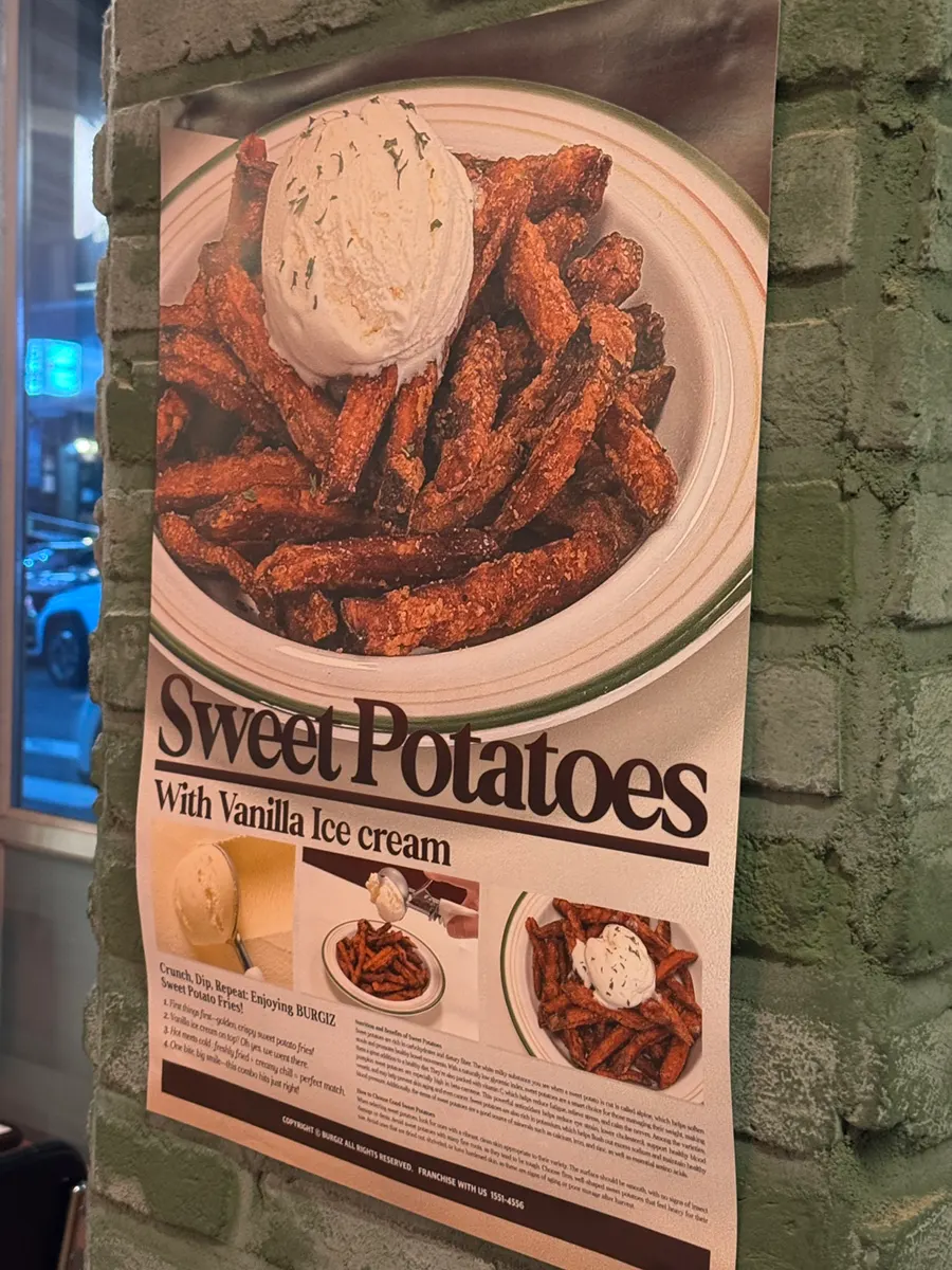 Menu note on pairing sweet potato fries with vanilla ice cream