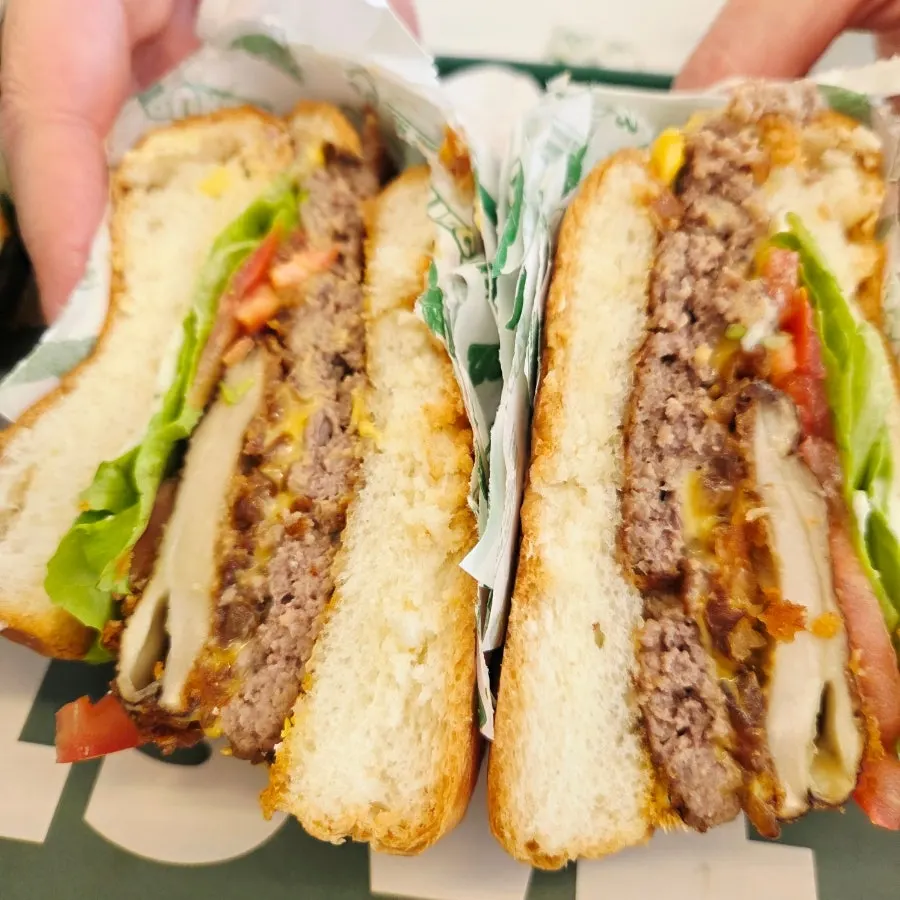 Mushroom burger topped with fried mushroom