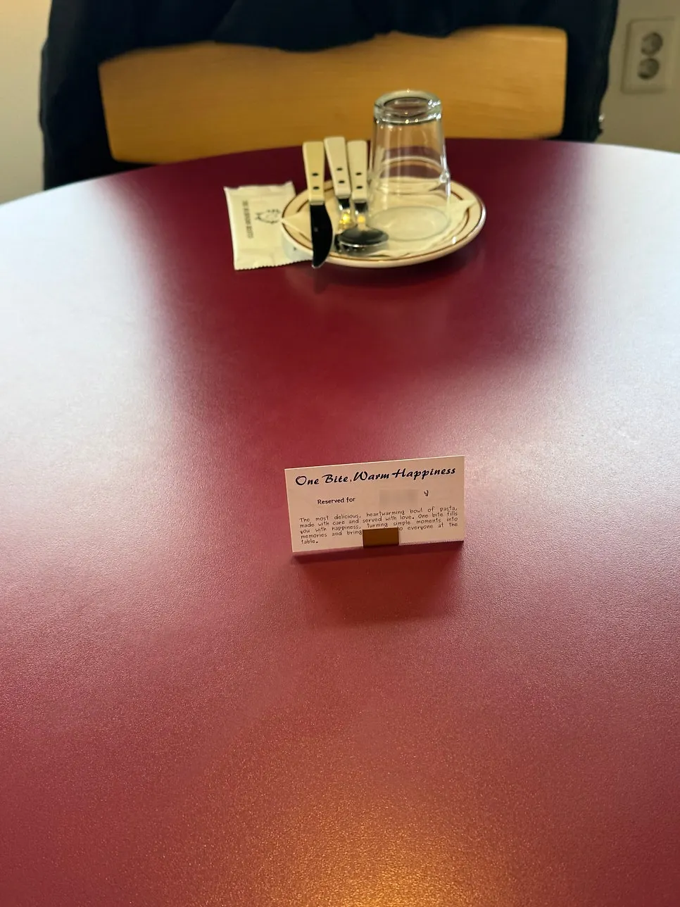 Name card placed on the reserved table