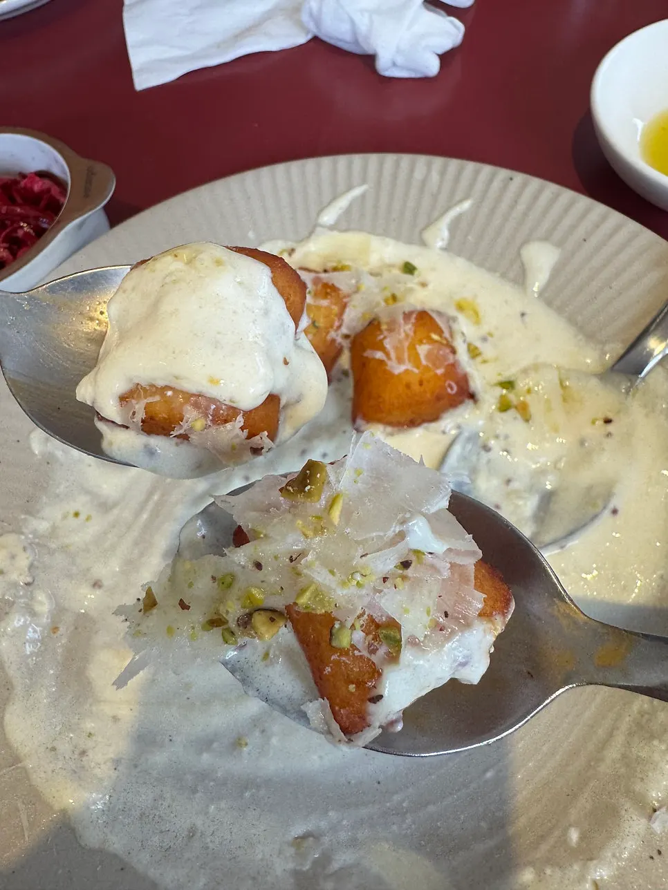 Close-up of the gnocchi bite plate