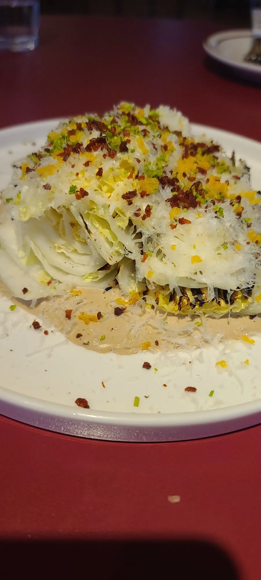 Napa cabbage salad piled high with toppings