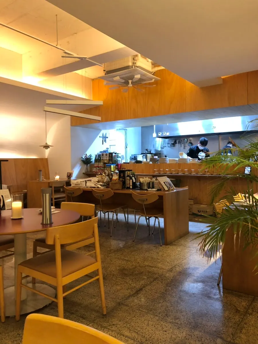 Interior of Burnish Resto lit with warm lighting