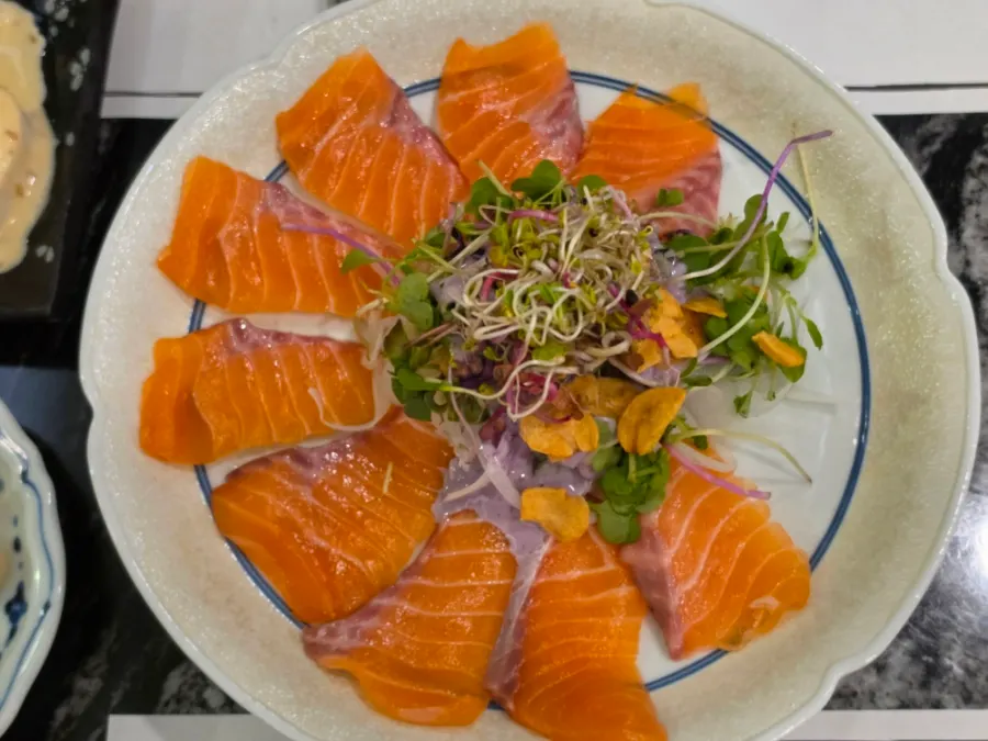 Salmon salad with blueberry dressing
