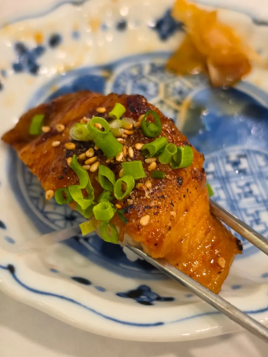 Salmon sushi with a rich, nutty flavor