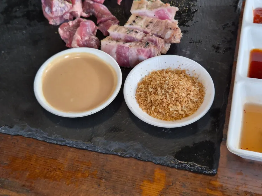 Five kinds of skewers grilling on the pan