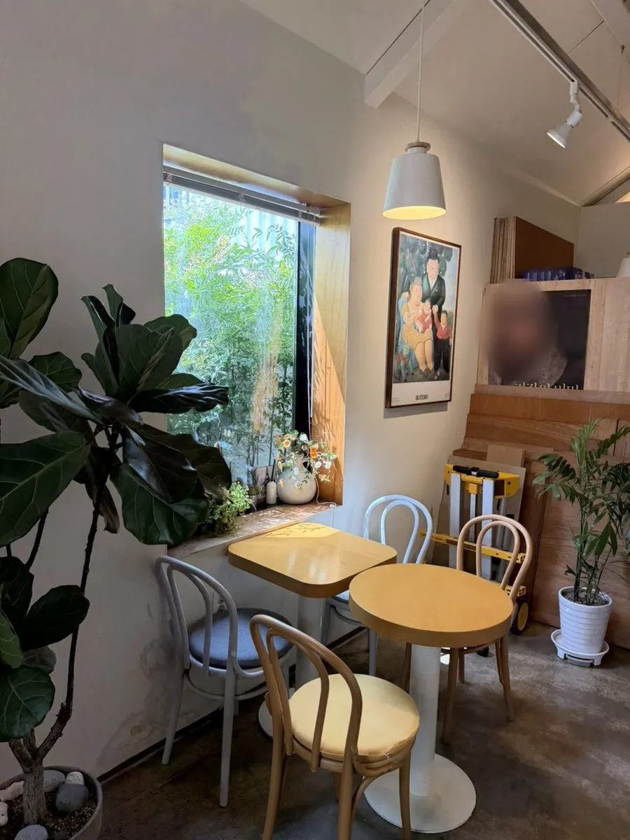 Café interior with cozy tones and soft lighting