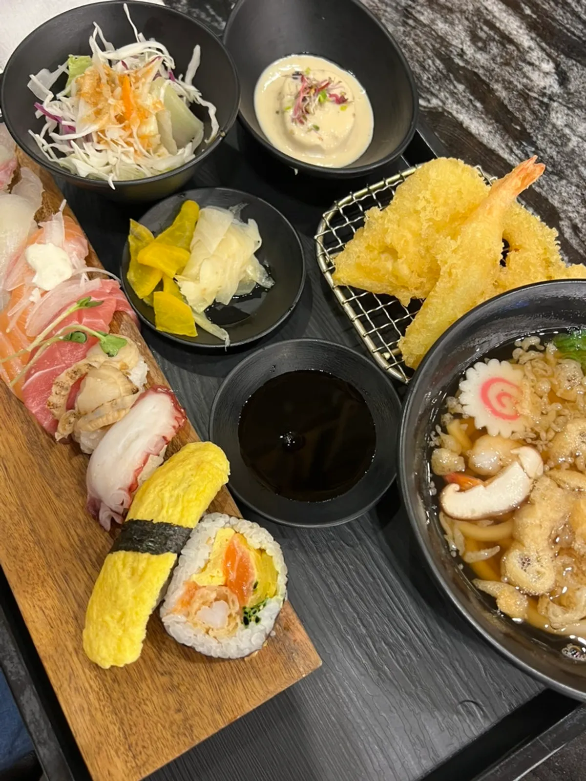 Sushi set with sushi and side dishes