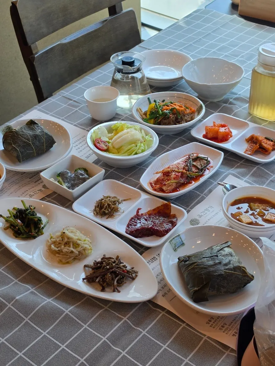 Korean set-meal spread filled with side dishes