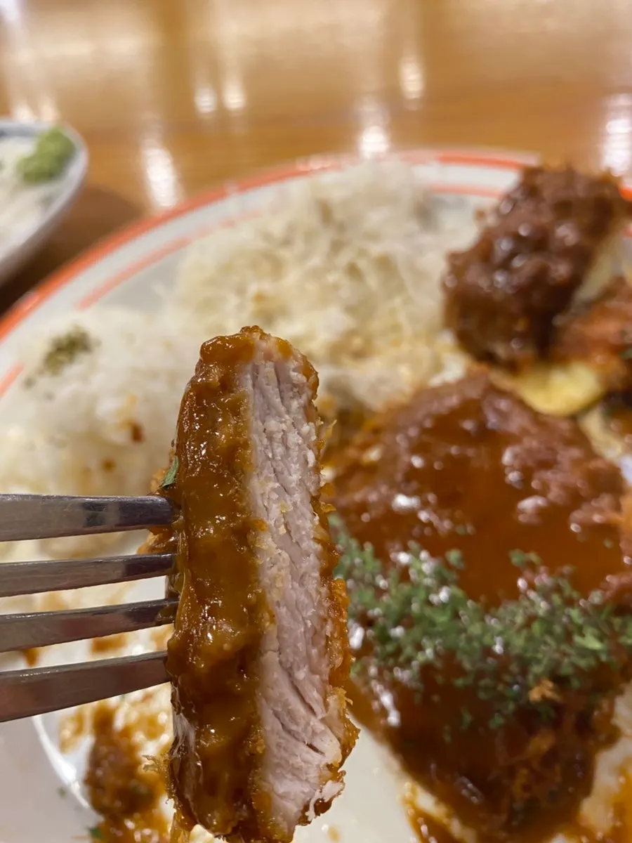 Pork loin tonkatsu with a pink center