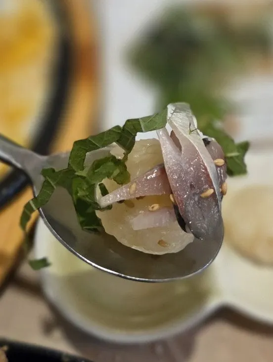 Generous serving of finely sliced gizzard shad