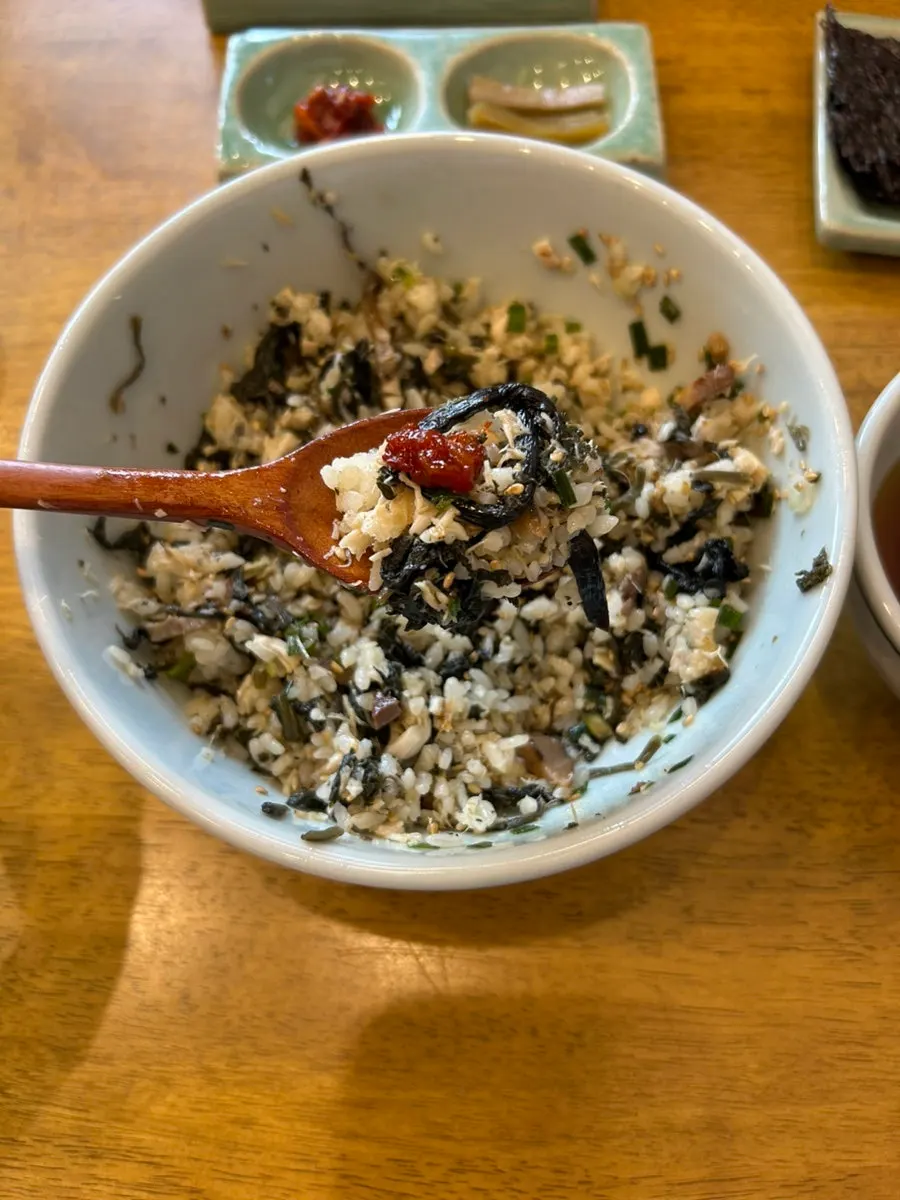 House sauce served with mackerel gondeure rice