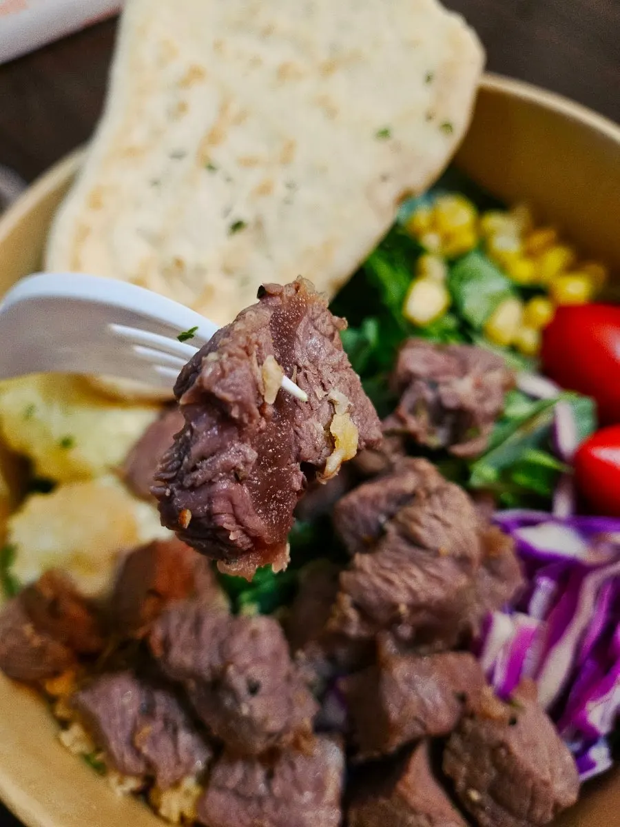 Montreal seasoning skirt steak salad with wasabi soy sauce