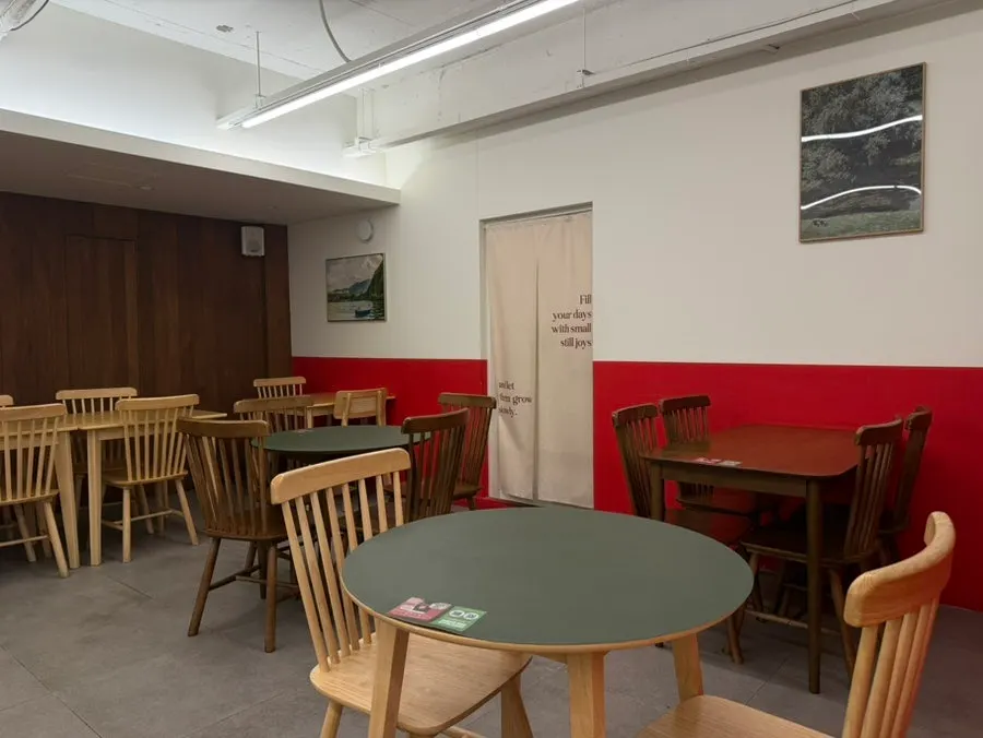 Dining area with generously spaced tables
