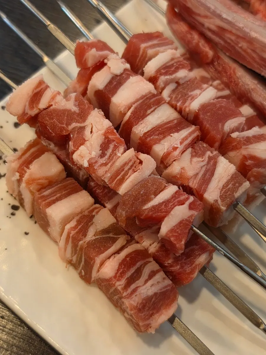 Jjaran and accompaniments for lamb skewers