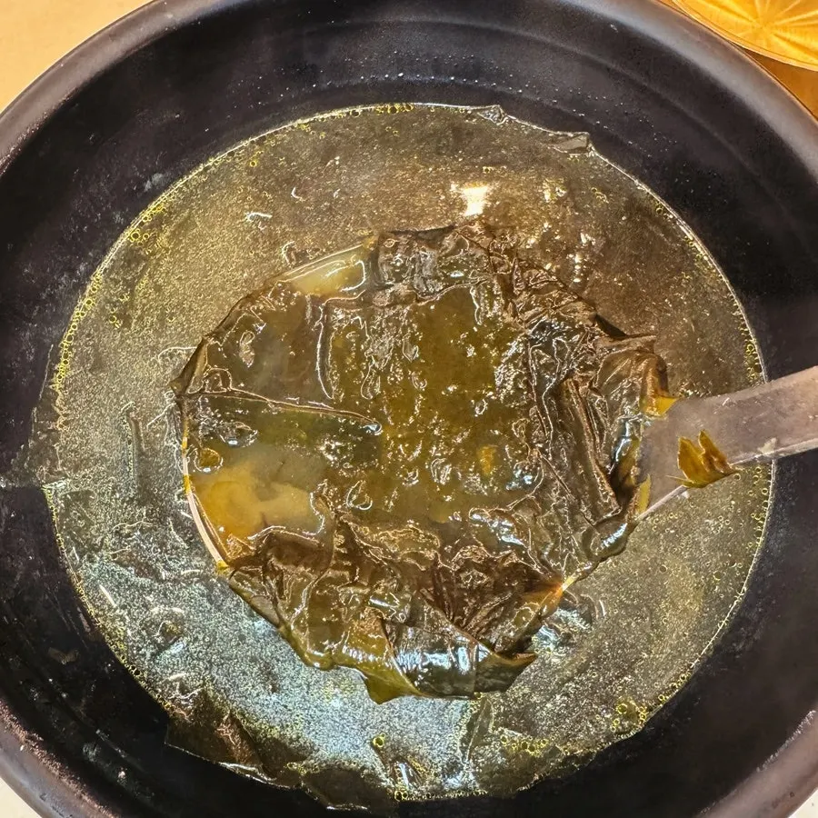 Freshly cooked pot rice and seaweed soup