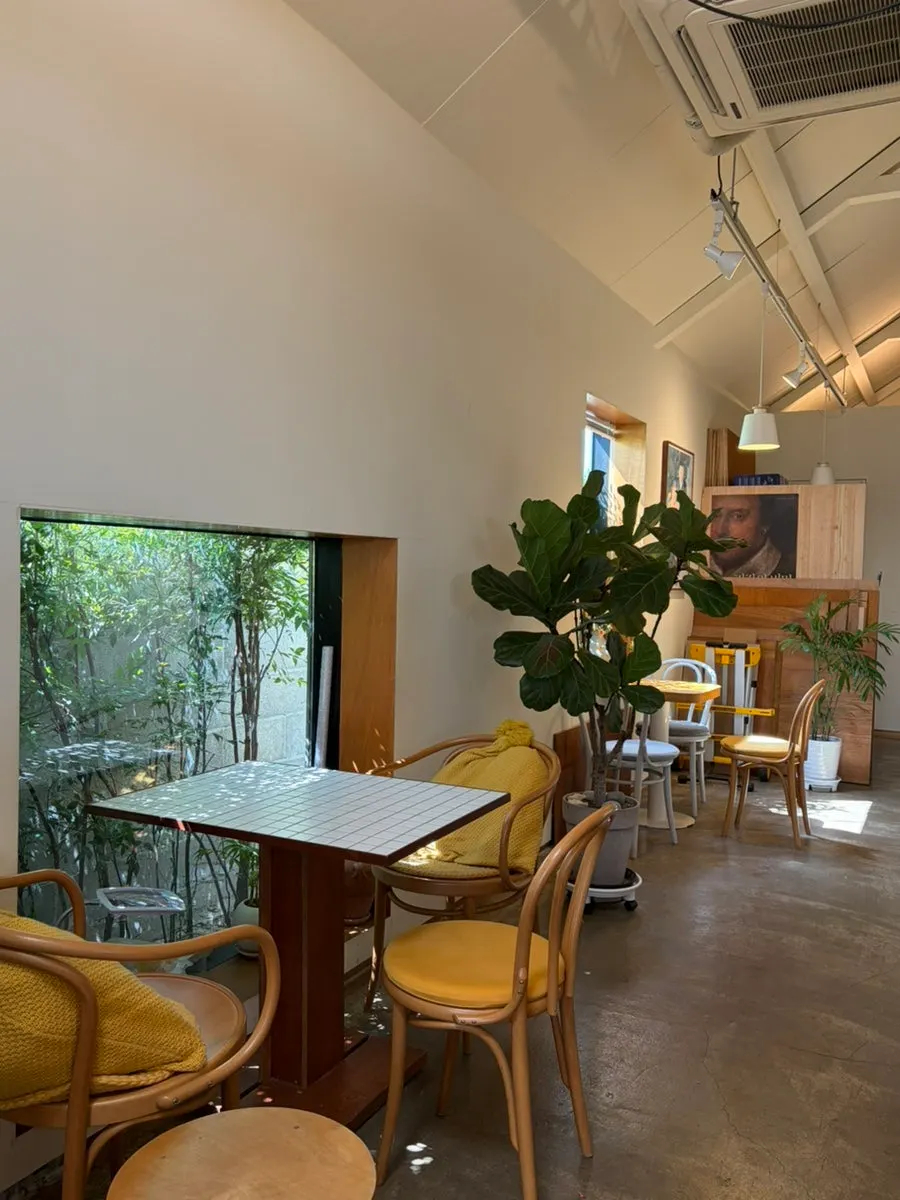 Café space with crochet sculptures