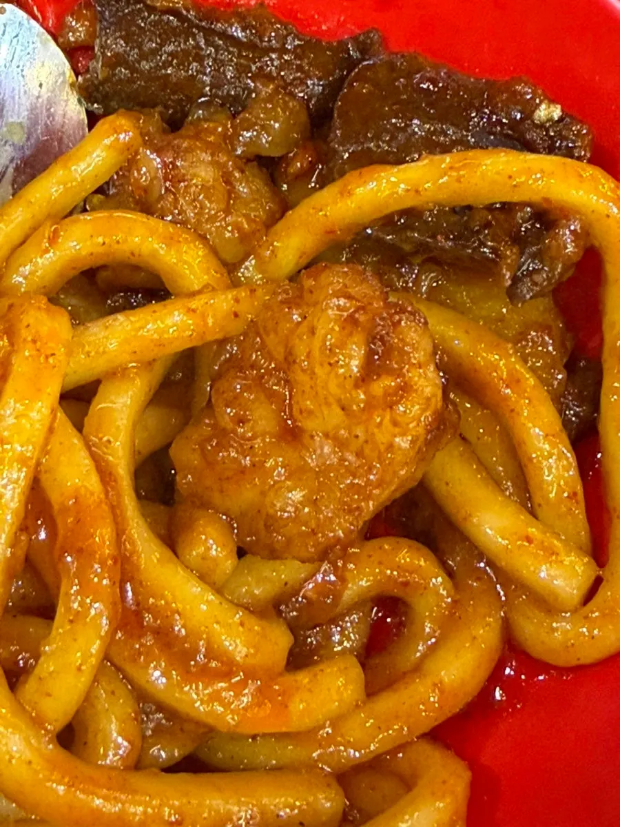 Close-up of plump, fully cooked intestine