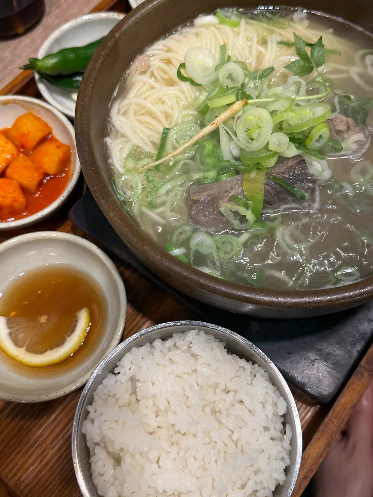 Neatly arranged galbitang meal set