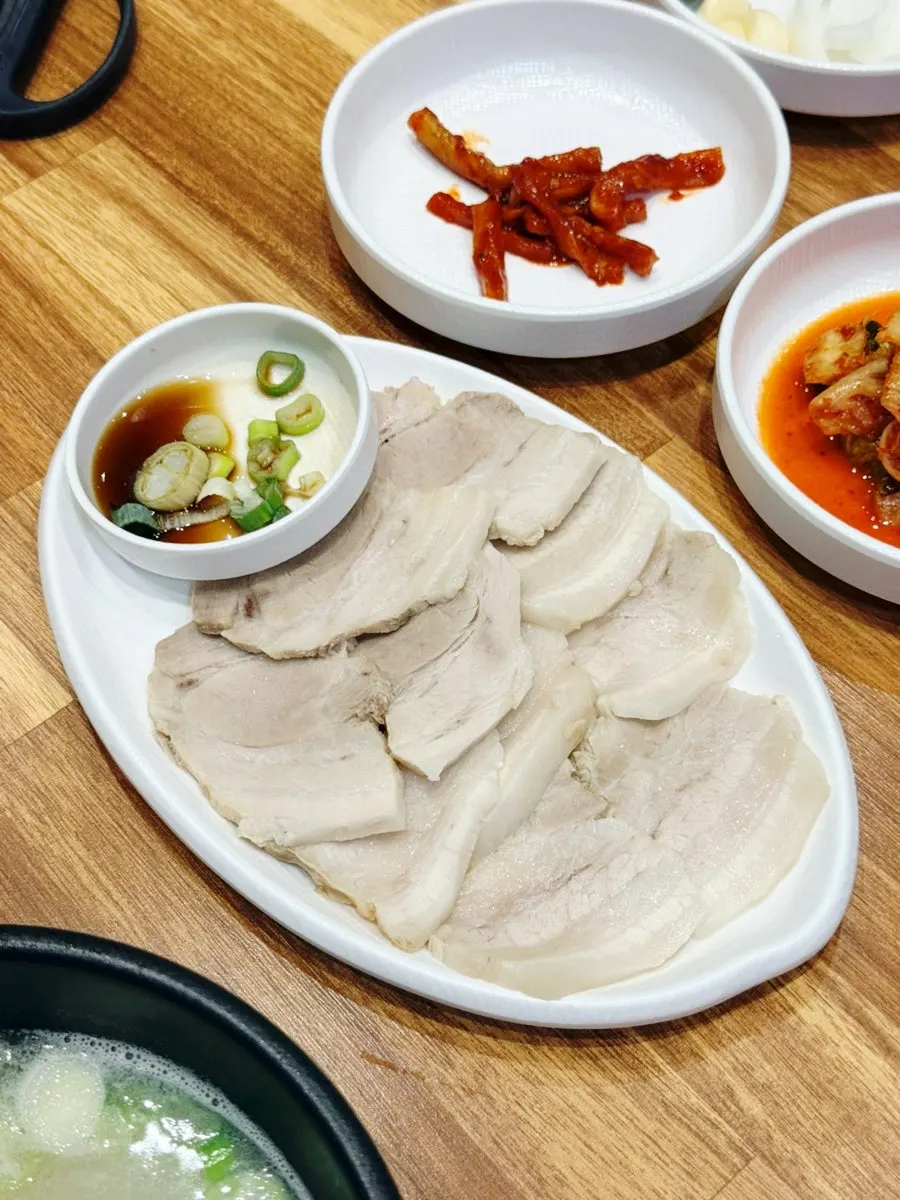 Plate of thinly sliced boiled pork