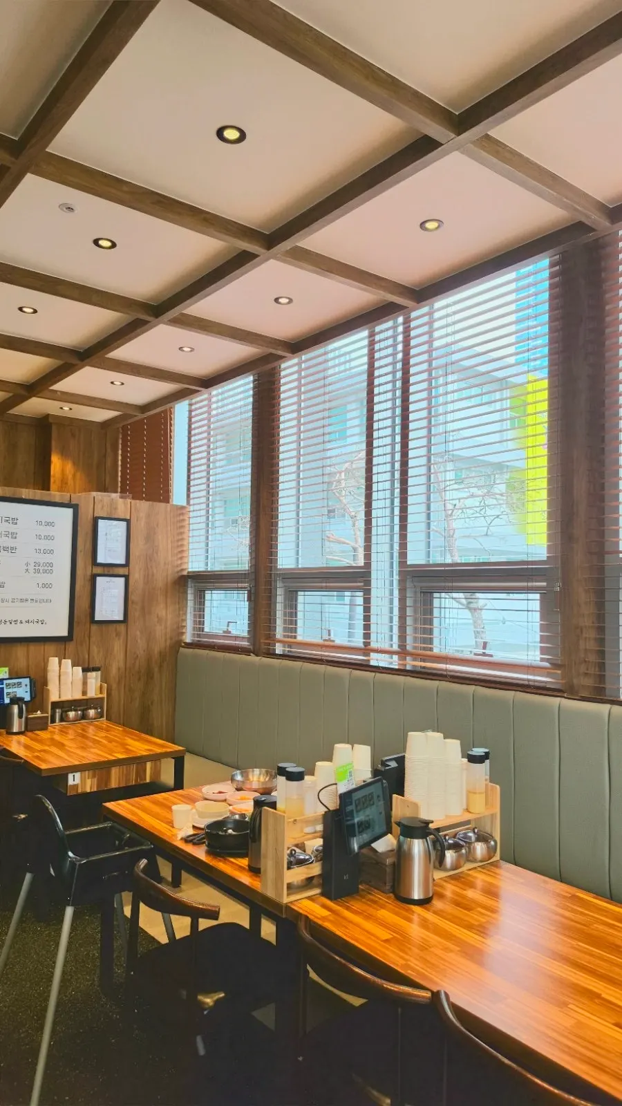 Spacious hall with wood-tone interior