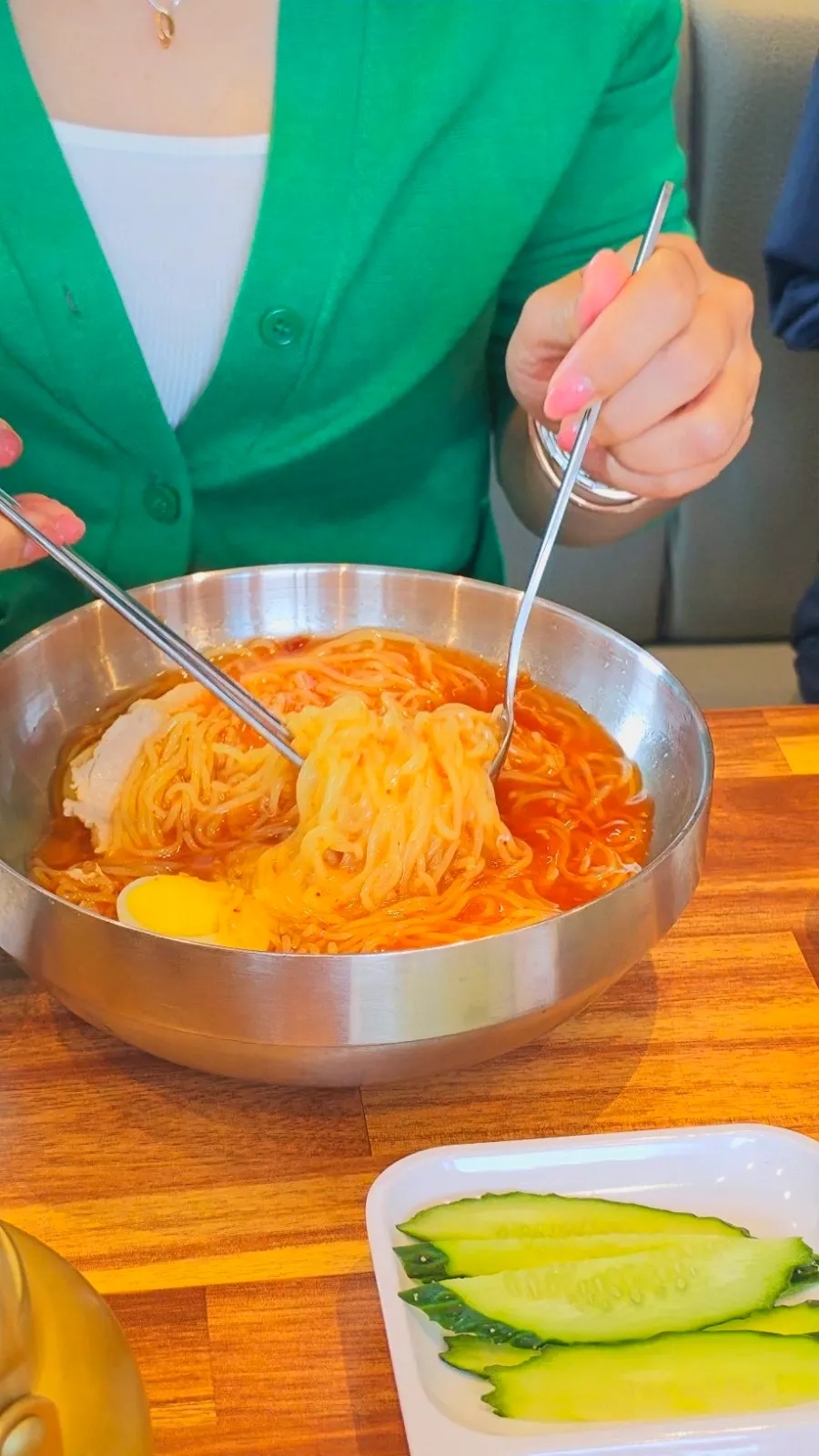 Bowl of mul milmyeon served in icy broth