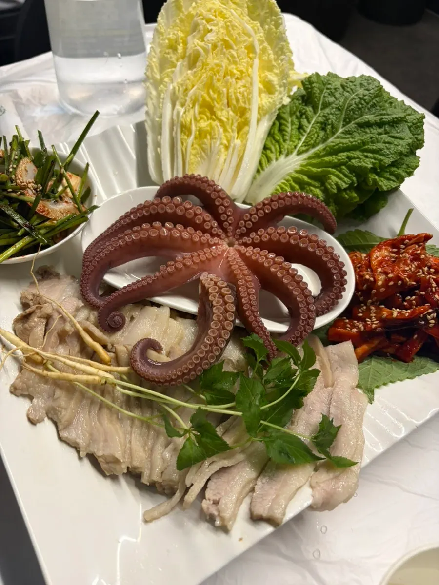 Sauce lineup including ssamjang, salted shrimp, and chojang