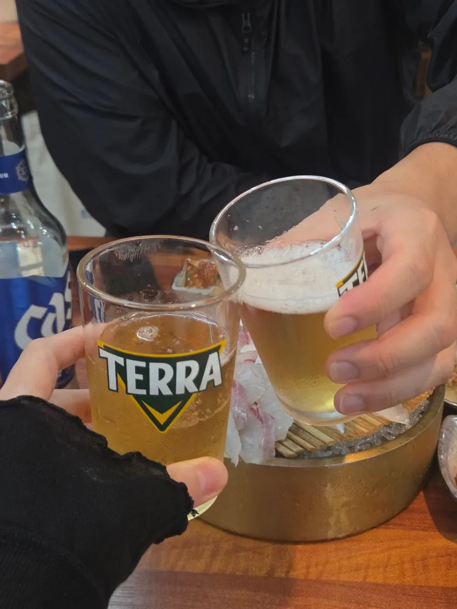 Beer served with sashimi