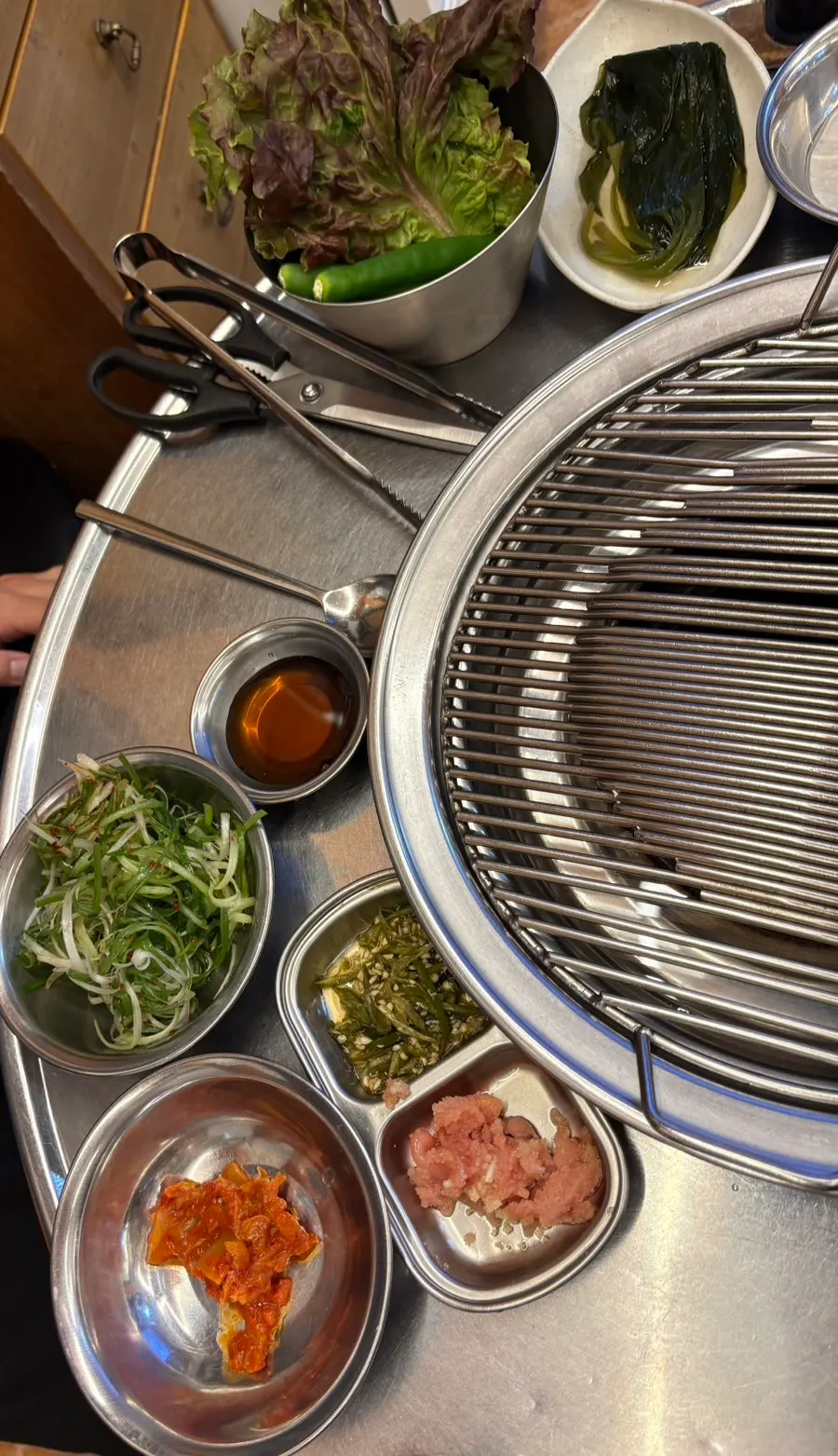 Full spread of basic side dishes at Bueongi Maeul