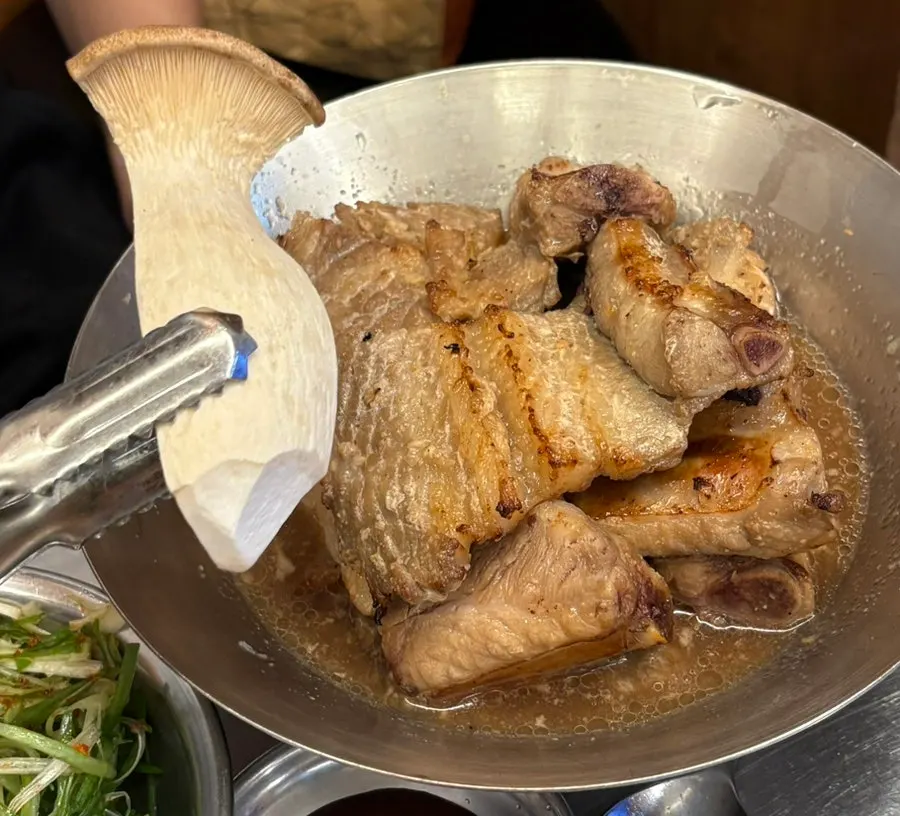 Table set with side dishes at the meat restaurant