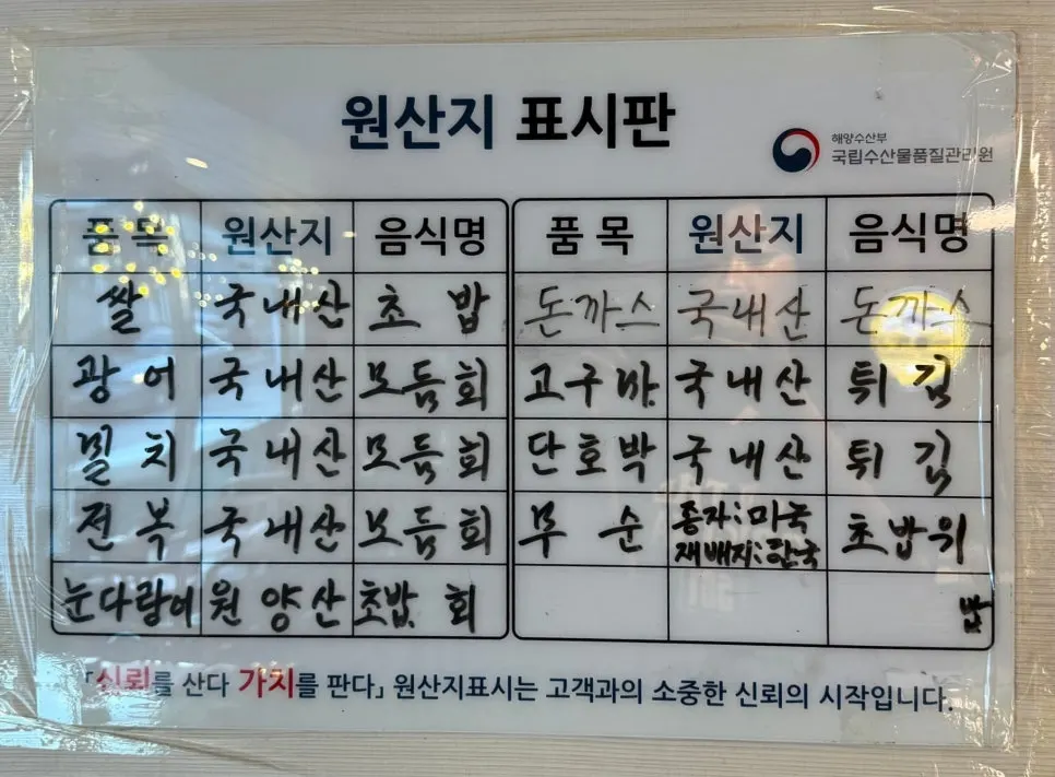 Outdoor menu and notices at the restaurant