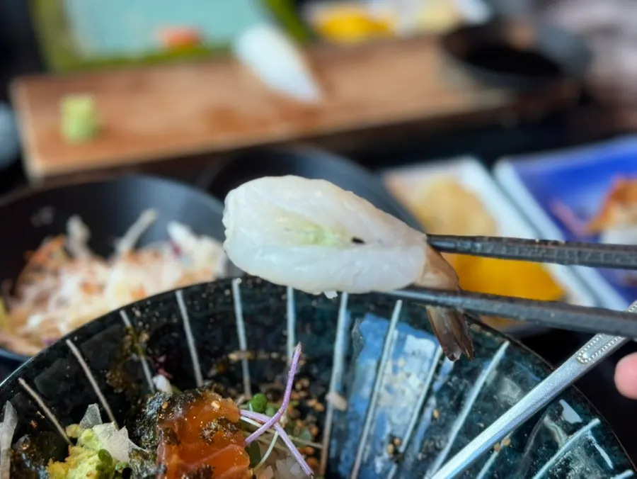 Sushi including raw shrimp and egg