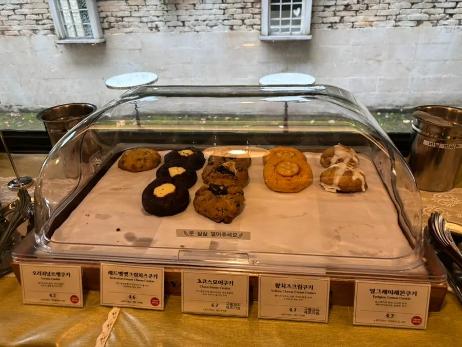 Levain cookies and other cookie menu items on display