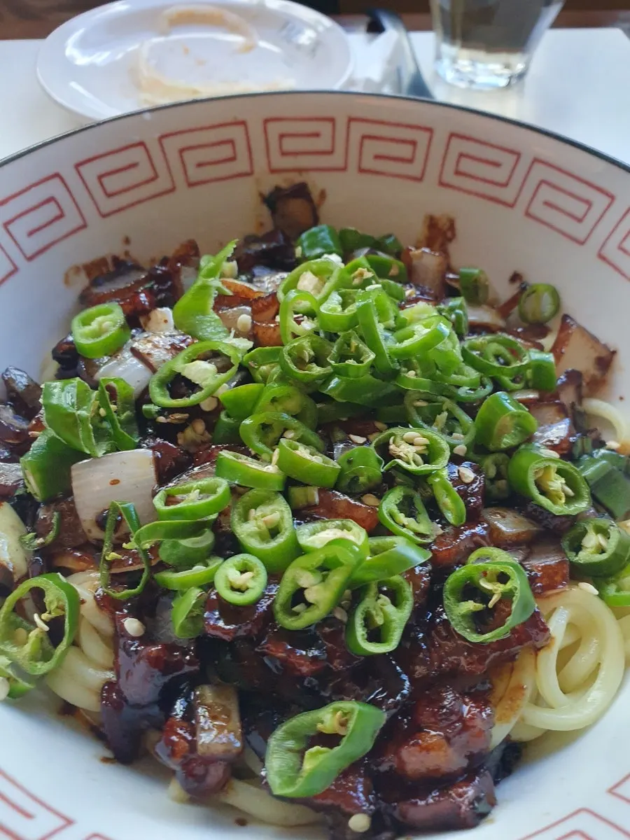 Close-up vertical shot of the paihuangguo cucumber salad