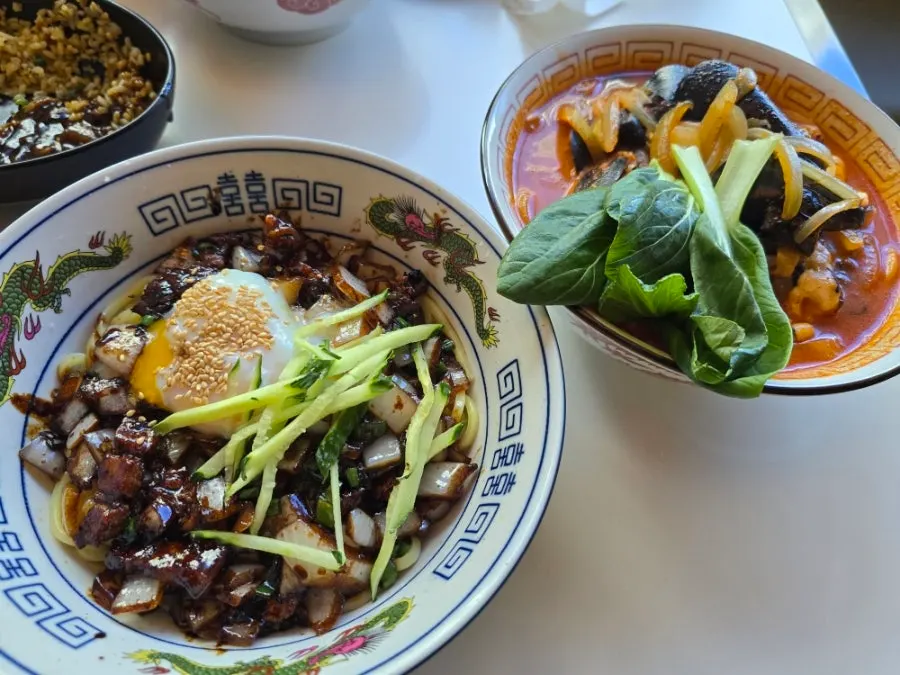 Pork belly ganjajang topped with a poached egg