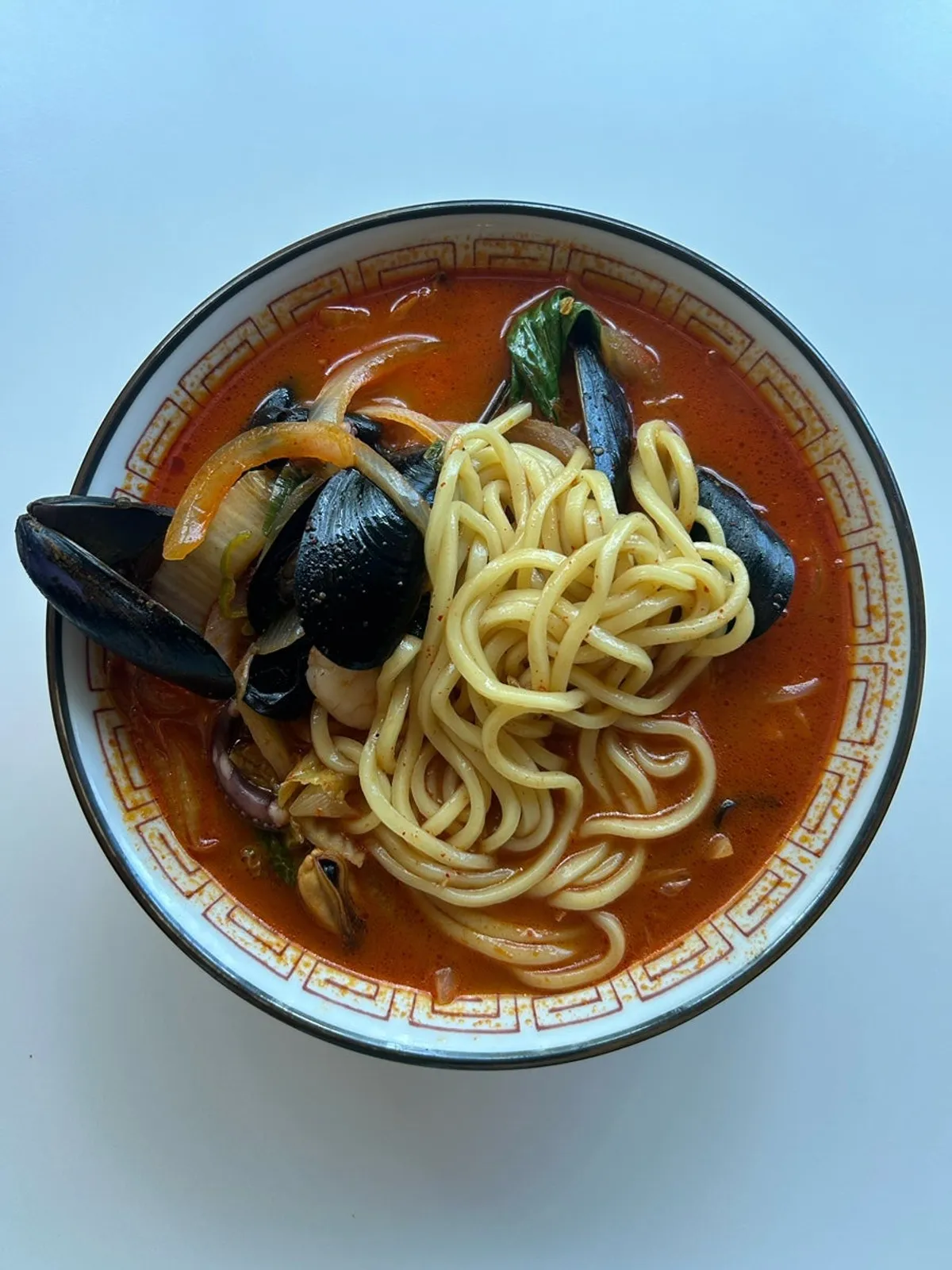 Seafood jjamppong with mussels and shrimp