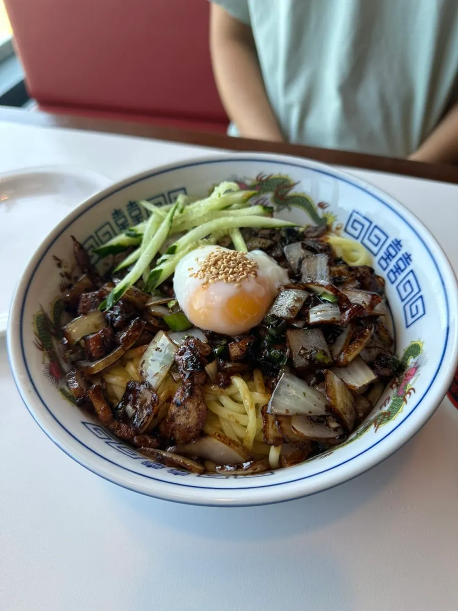 Large poached-egg five-layer ganjajang topped with a poached egg