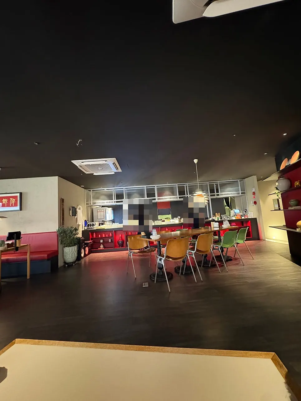 Seating with generous spacing between tables at the Chinese restaurant