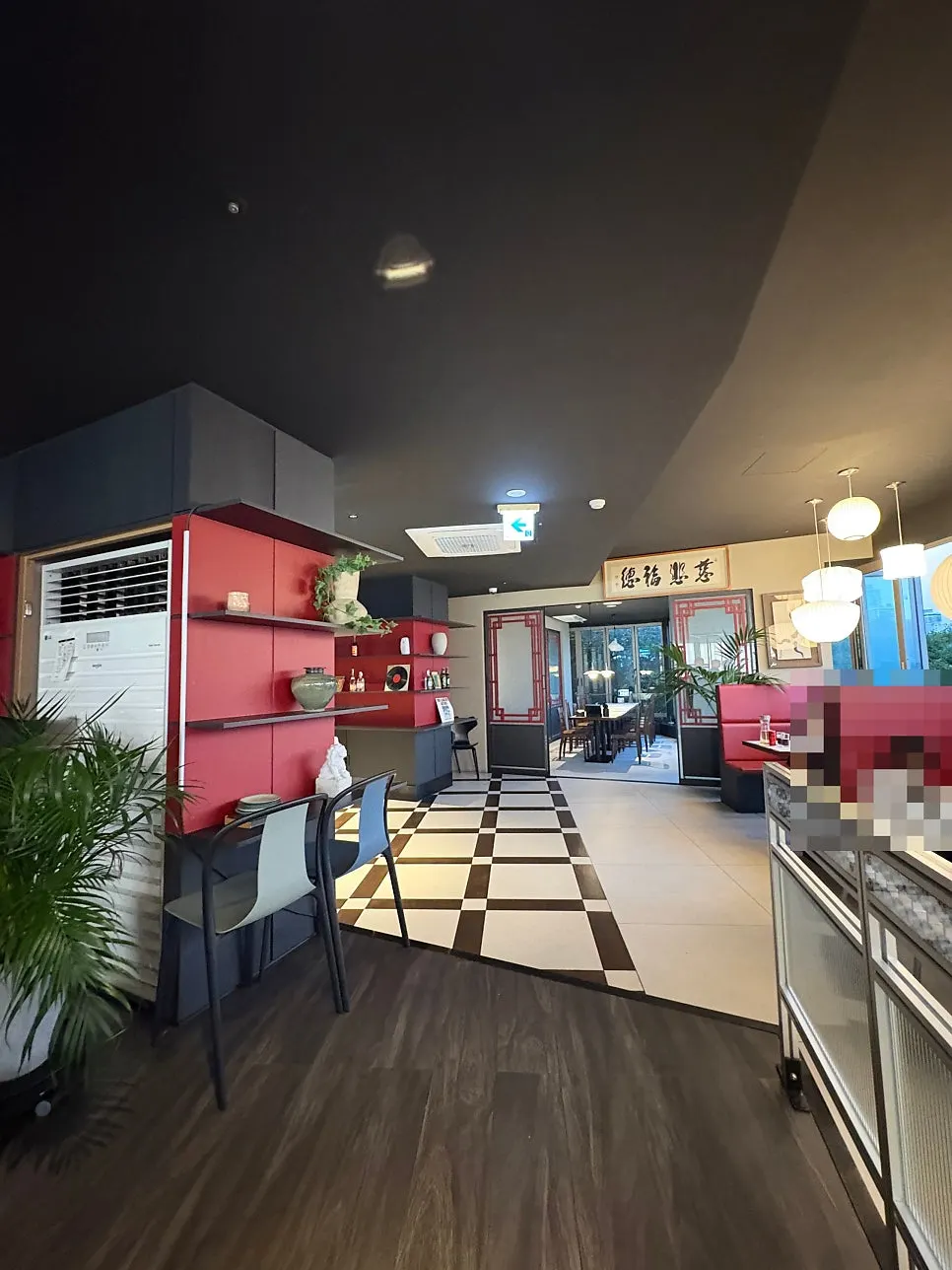 Upscale interior with distinctive lighting and furniture