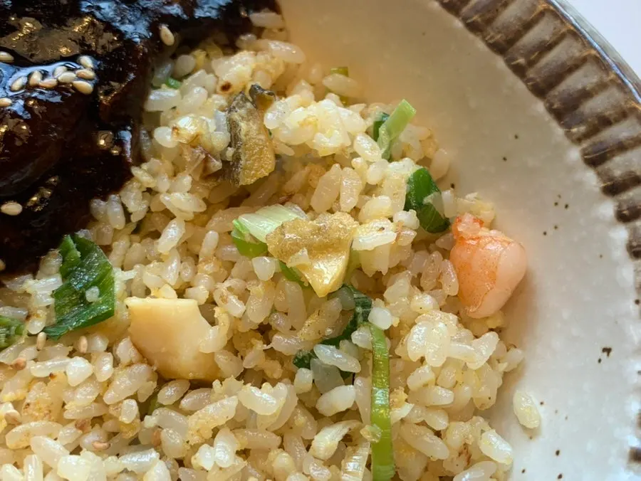 Abalone shrimp fried rice with a side of jjajang sauce