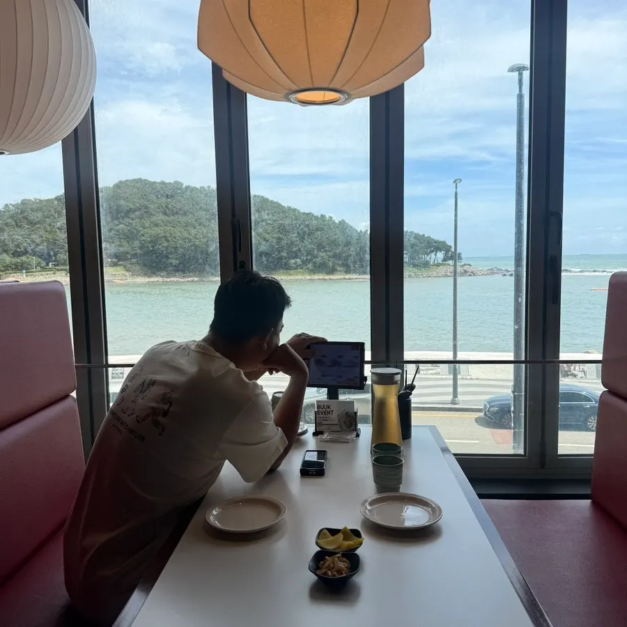View of the Haeundae sea from the window seats at Bueokgan Chinese Marine City Branch