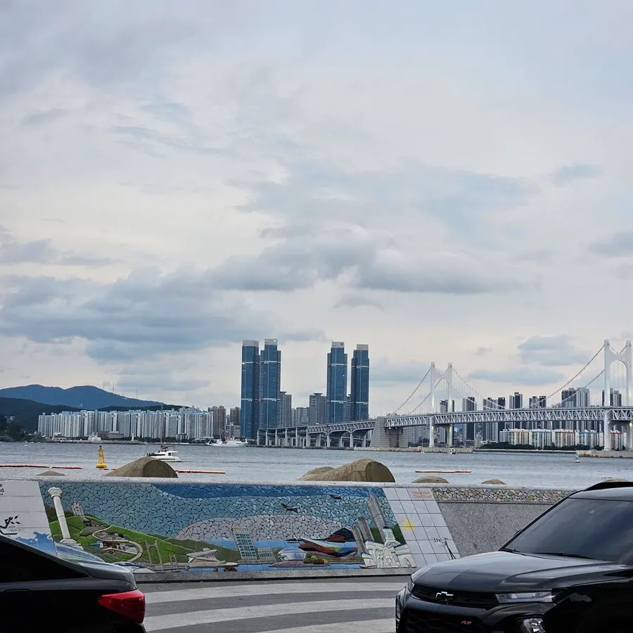 View of the sea in front of Marine City with Gwangan Bridge in the distance