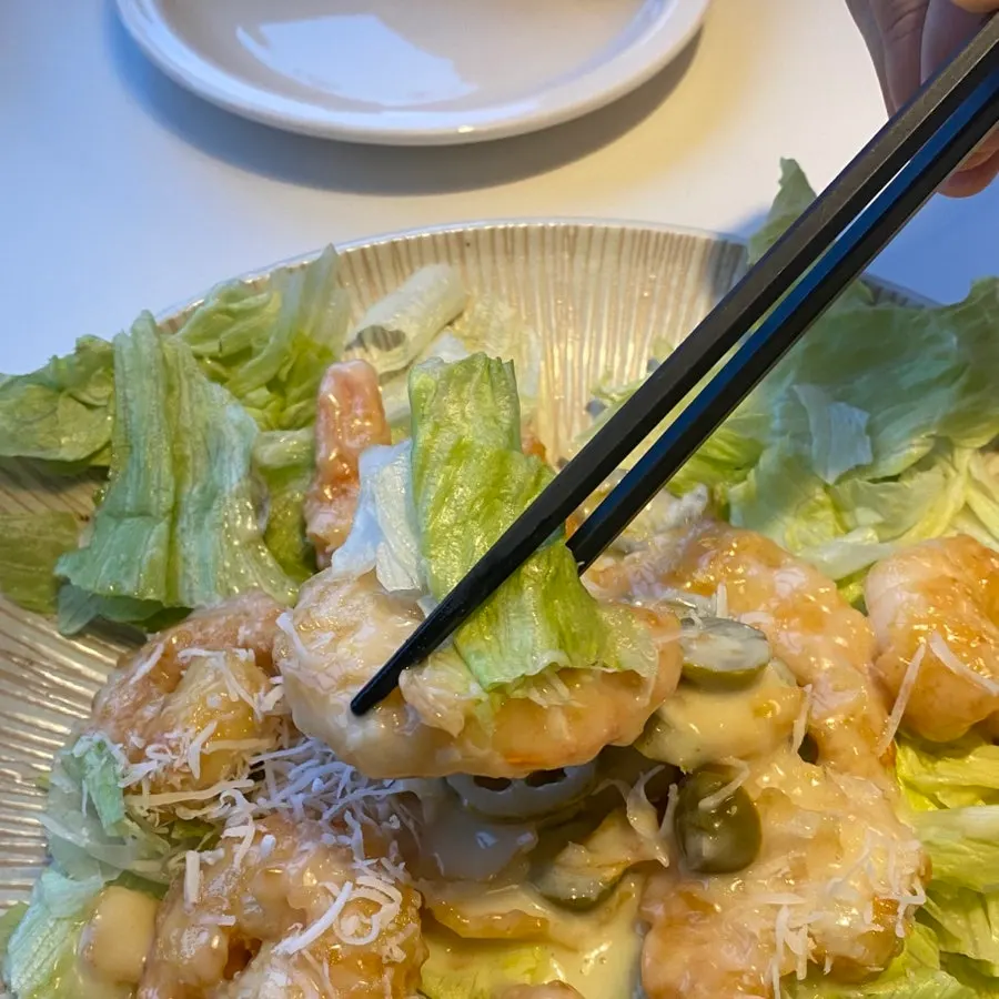 A plump piece of cream shrimp