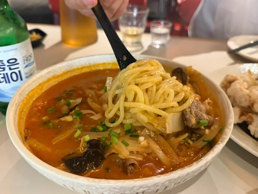 A bowl of smoky-flavored woo samgyeop jjamppong