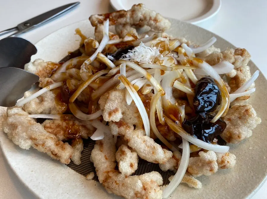 Black vinegar pork loin tangsuyuk set on the table
