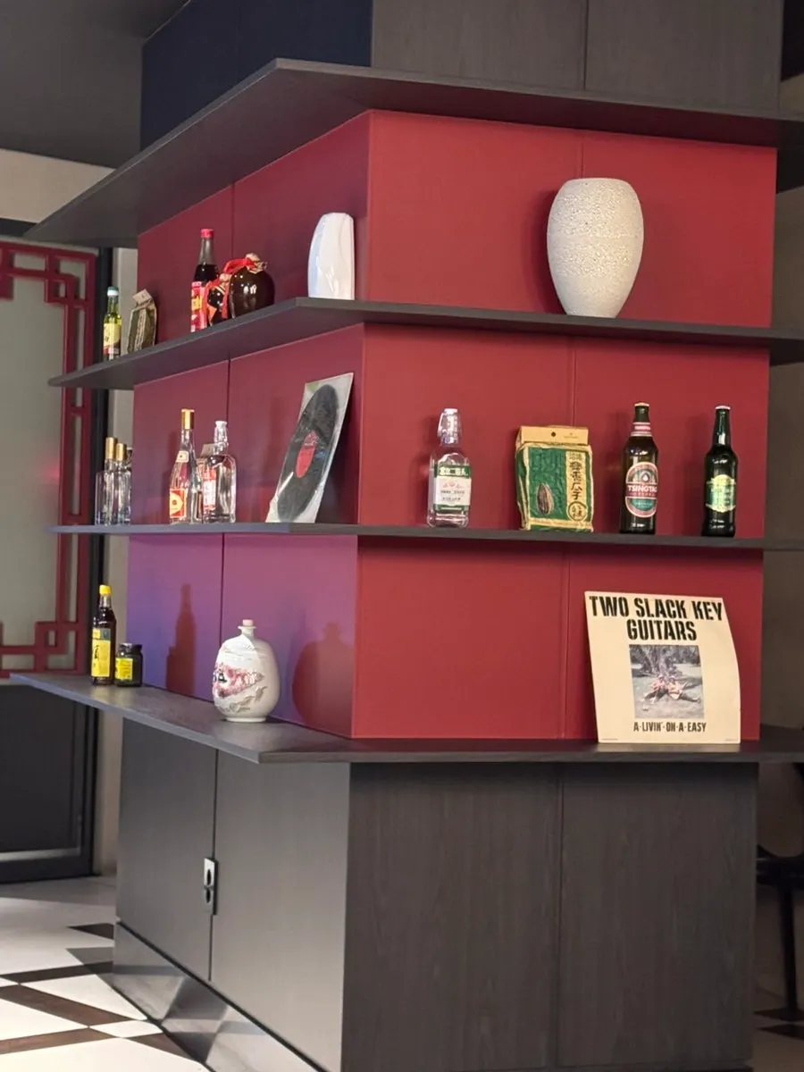 Wall with Chinese restaurant decor pieces