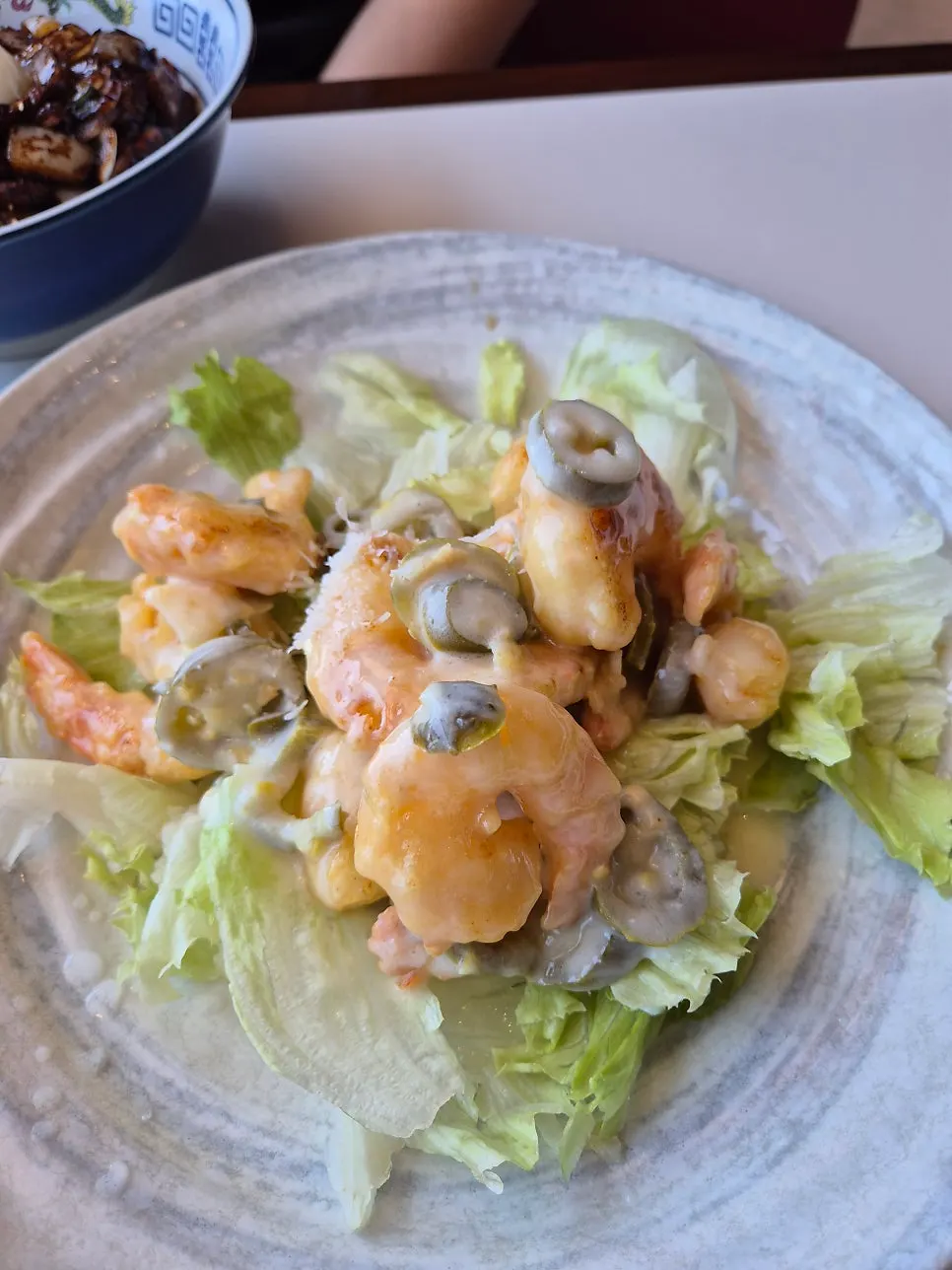 A plate of jalapeño cream shrimp