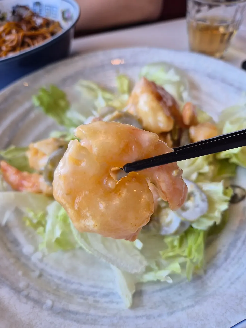 Fried cream shrimp served over lettuce